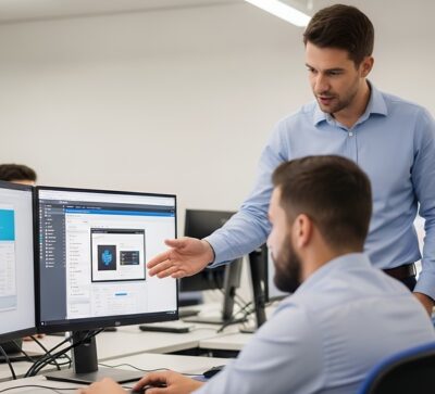 IT Professional Explaining Software on Computer Screen to Colleagues